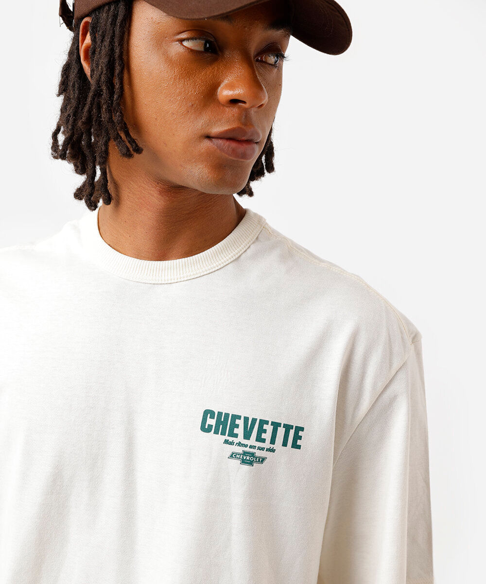 camiseta masculina de algodão chevette off white