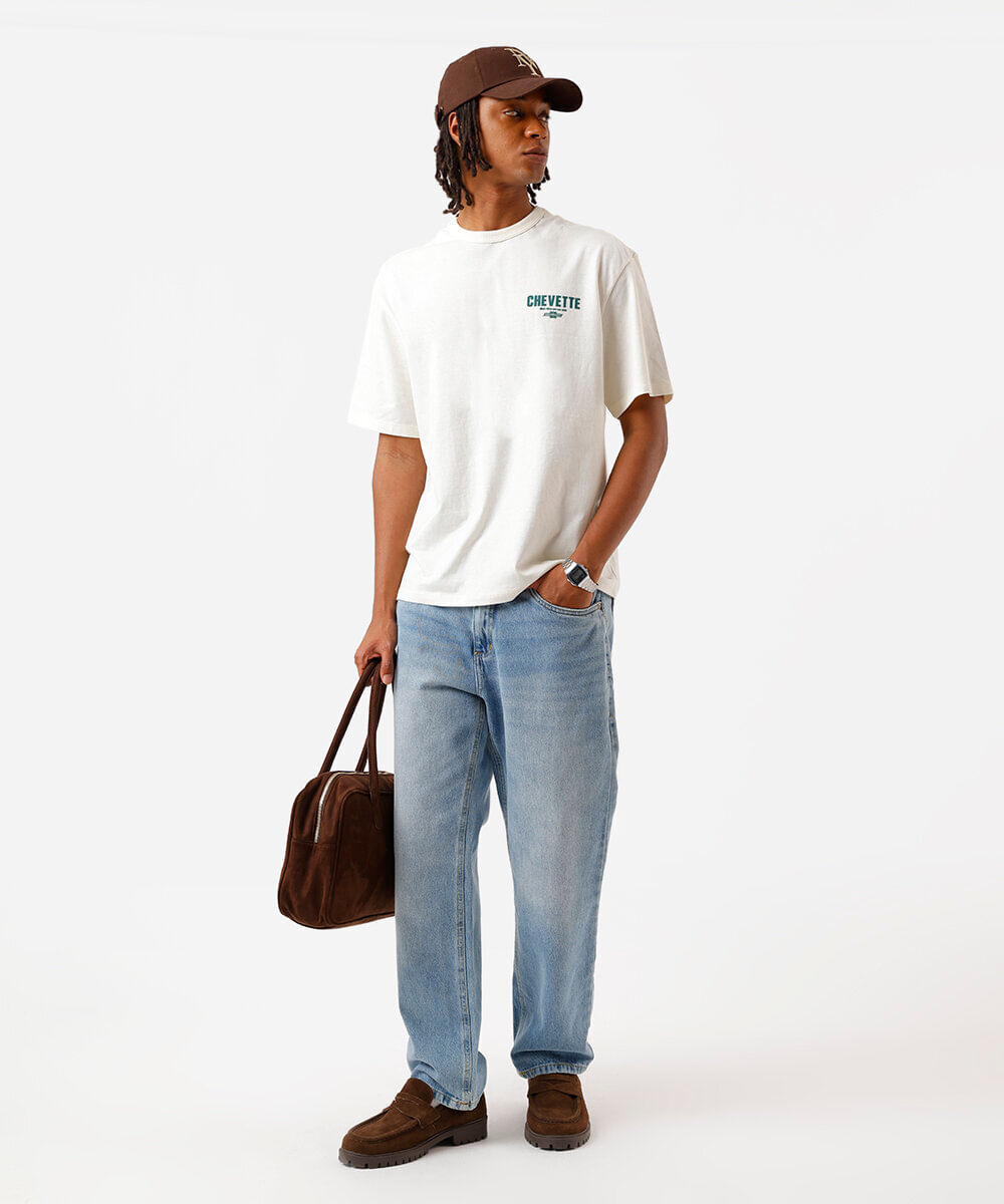 camiseta masculina de algodão chevette off white