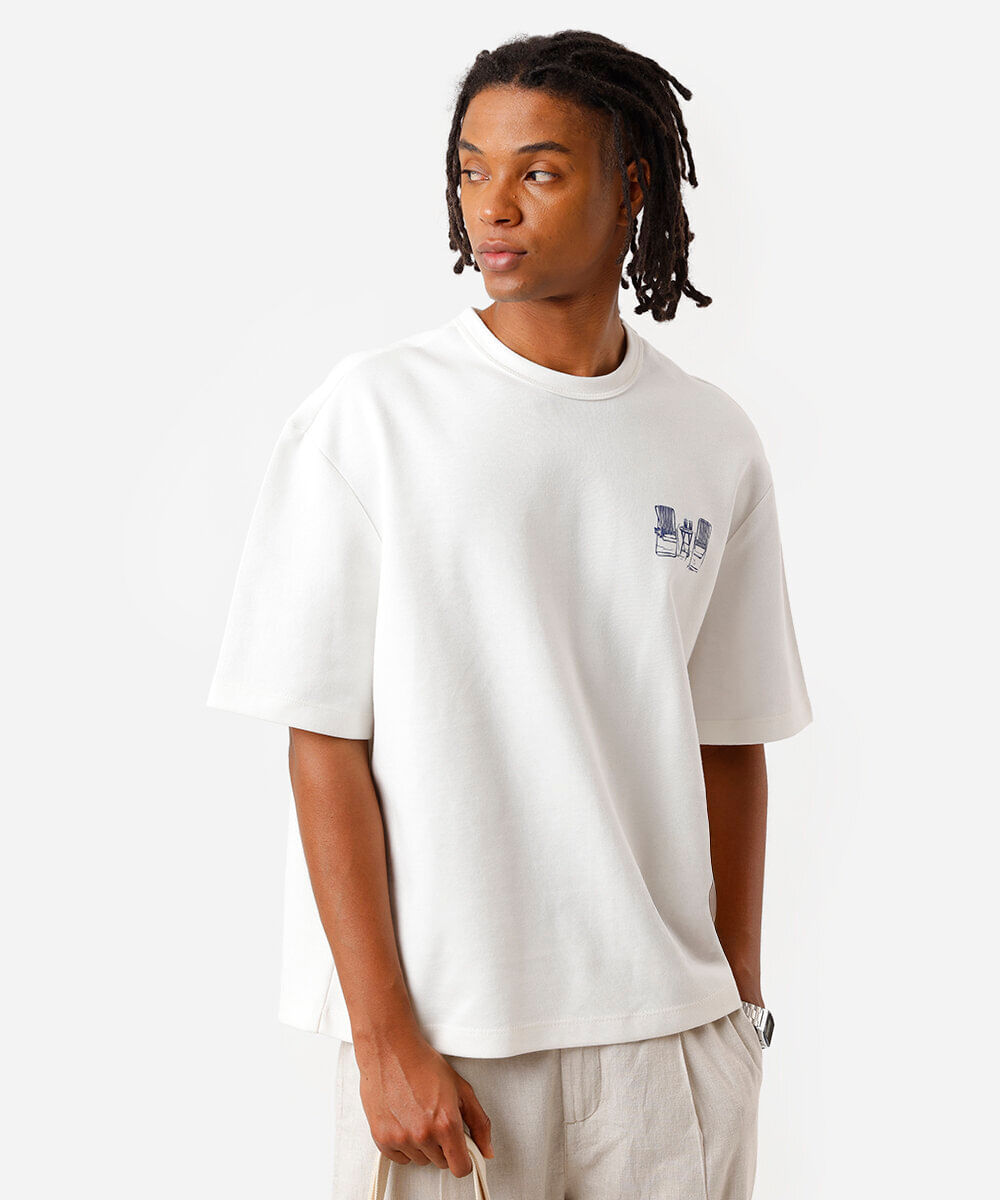 camiseta box fit masculina com algodão estampada off white