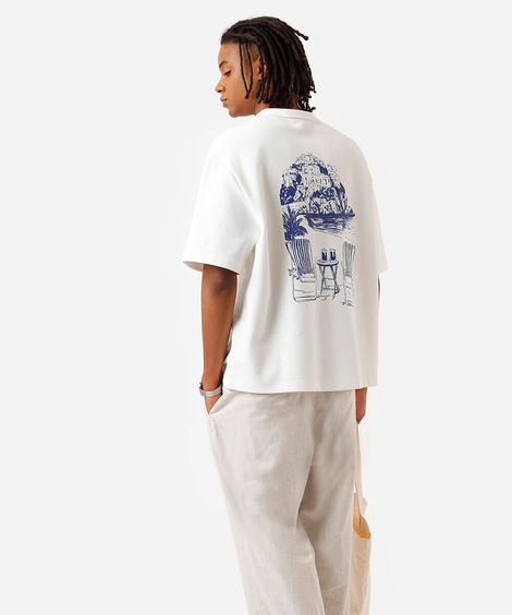 camiseta box fit masculina com algodão estampada off white