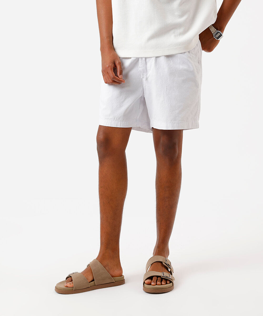 bermuda reta masculina de sarja com elástico branca