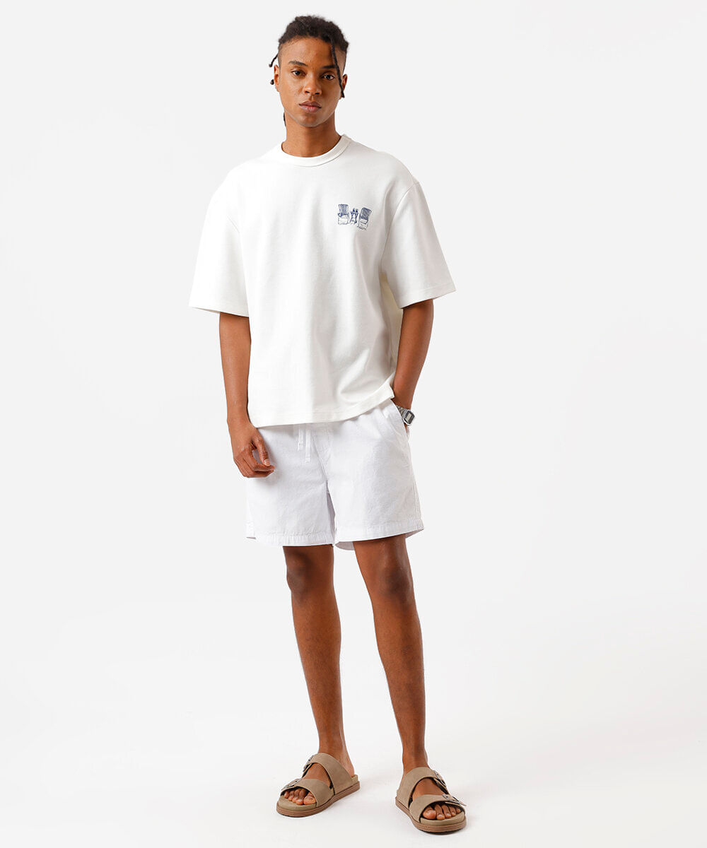 bermuda reta masculina de sarja com elástico branca