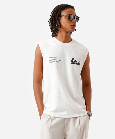 regata machão masculina de algodão estampada off white