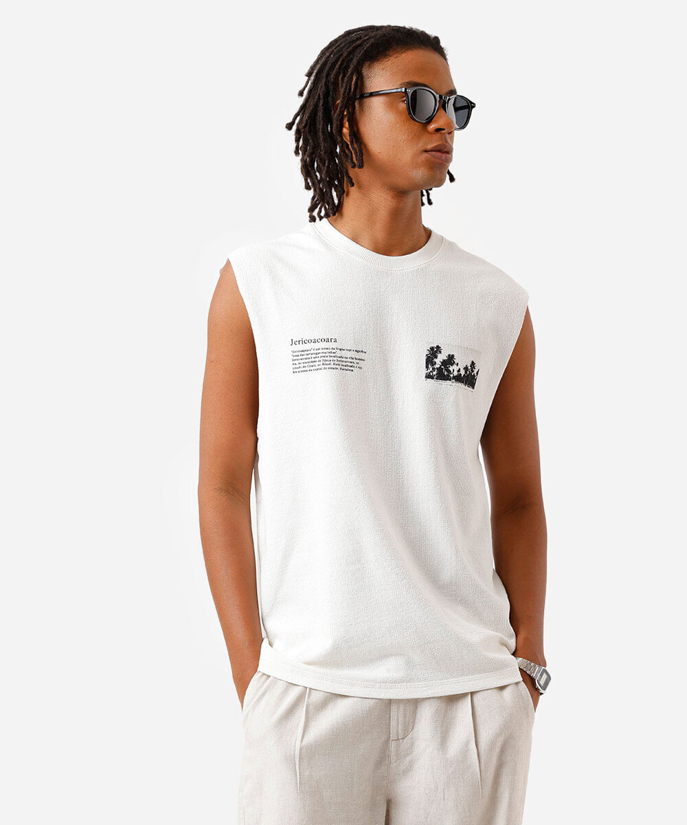 regata machão masculina de algodão estampada off white