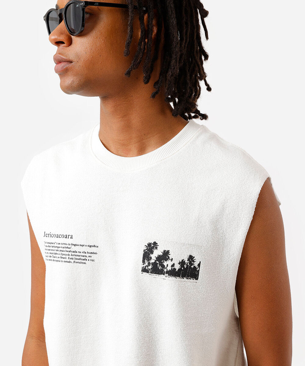 regata machão masculina de algodão estampada off white
