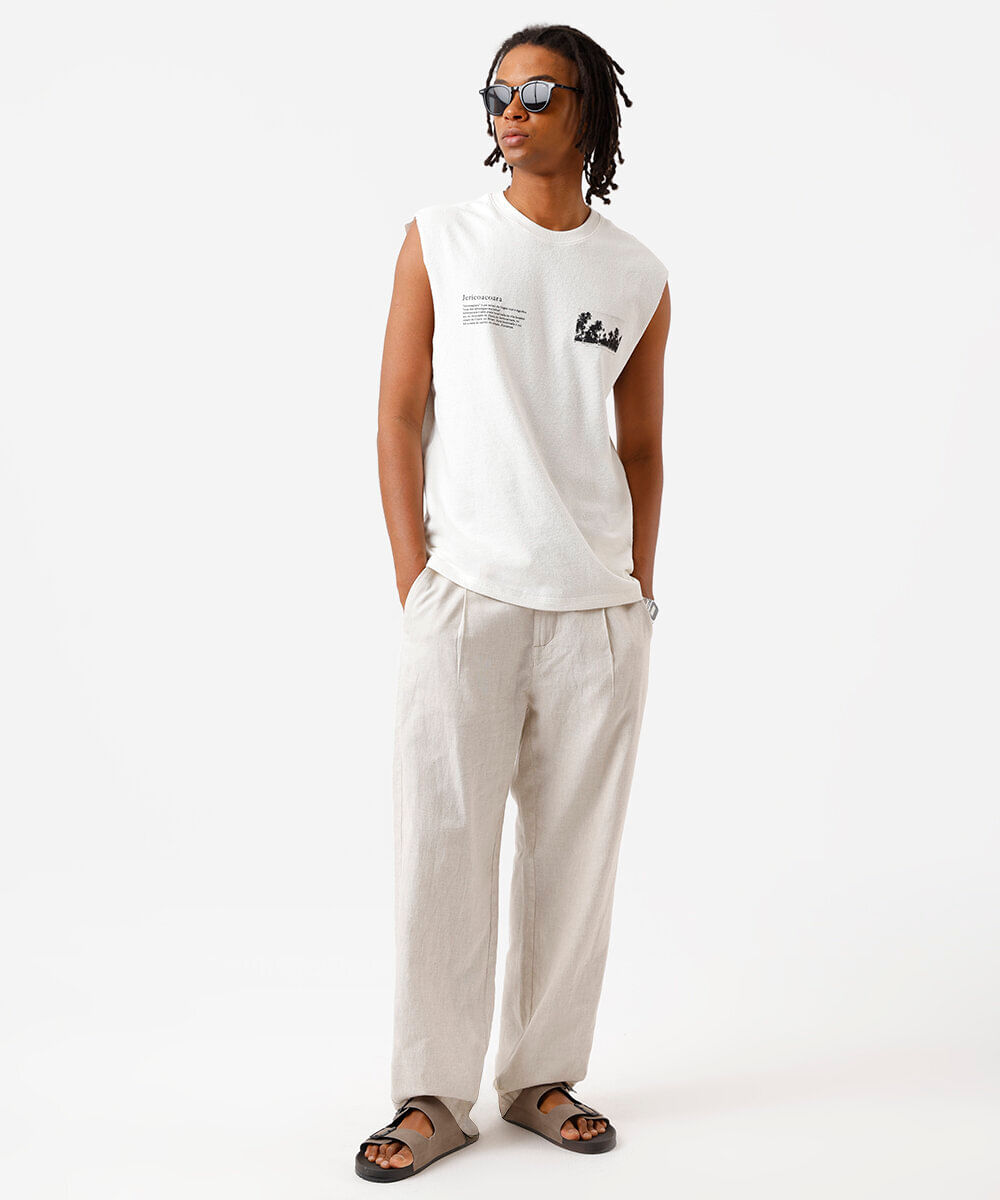 regata machão masculina de algodão estampada off white