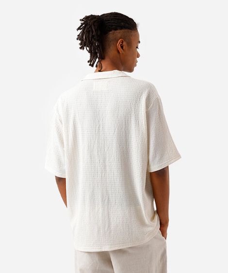 camisa masculina manga curta texturizada off white