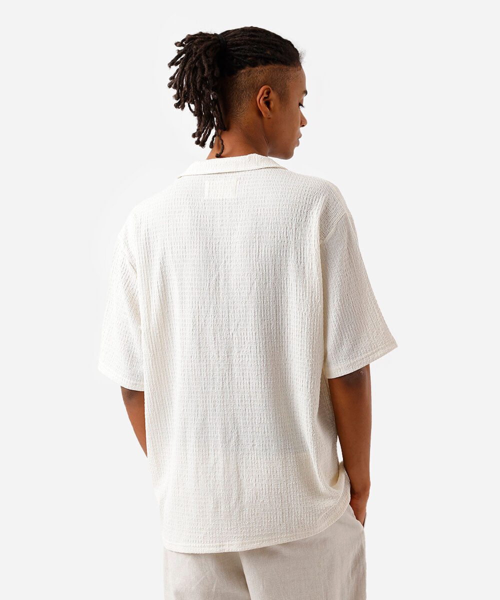 camisa masculina manga curta texturizada off white