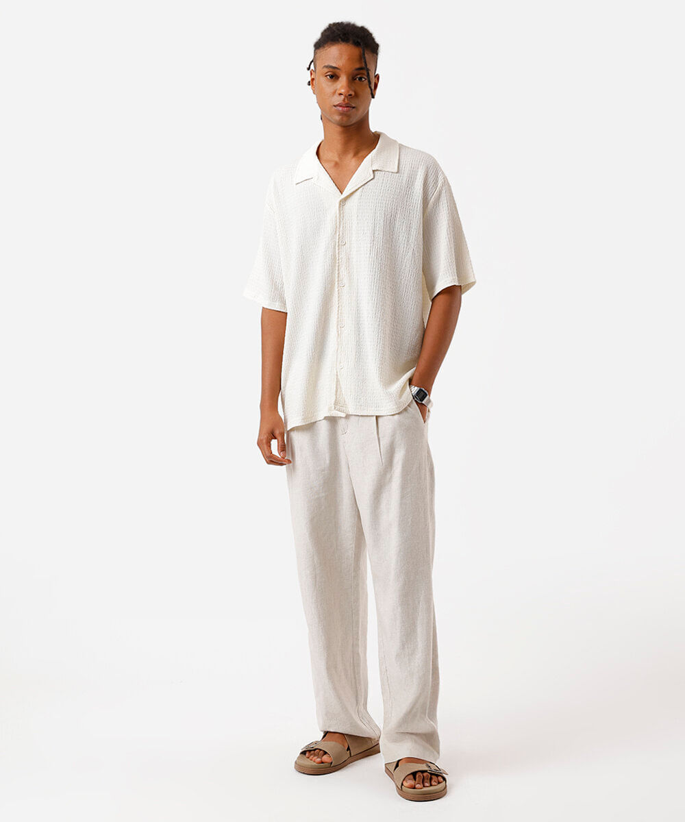 camisa masculina manga curta texturizada off white