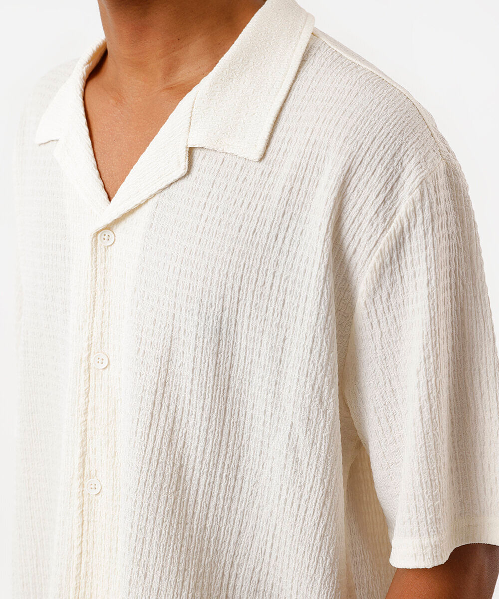 camisa masculina manga curta texturizada off white