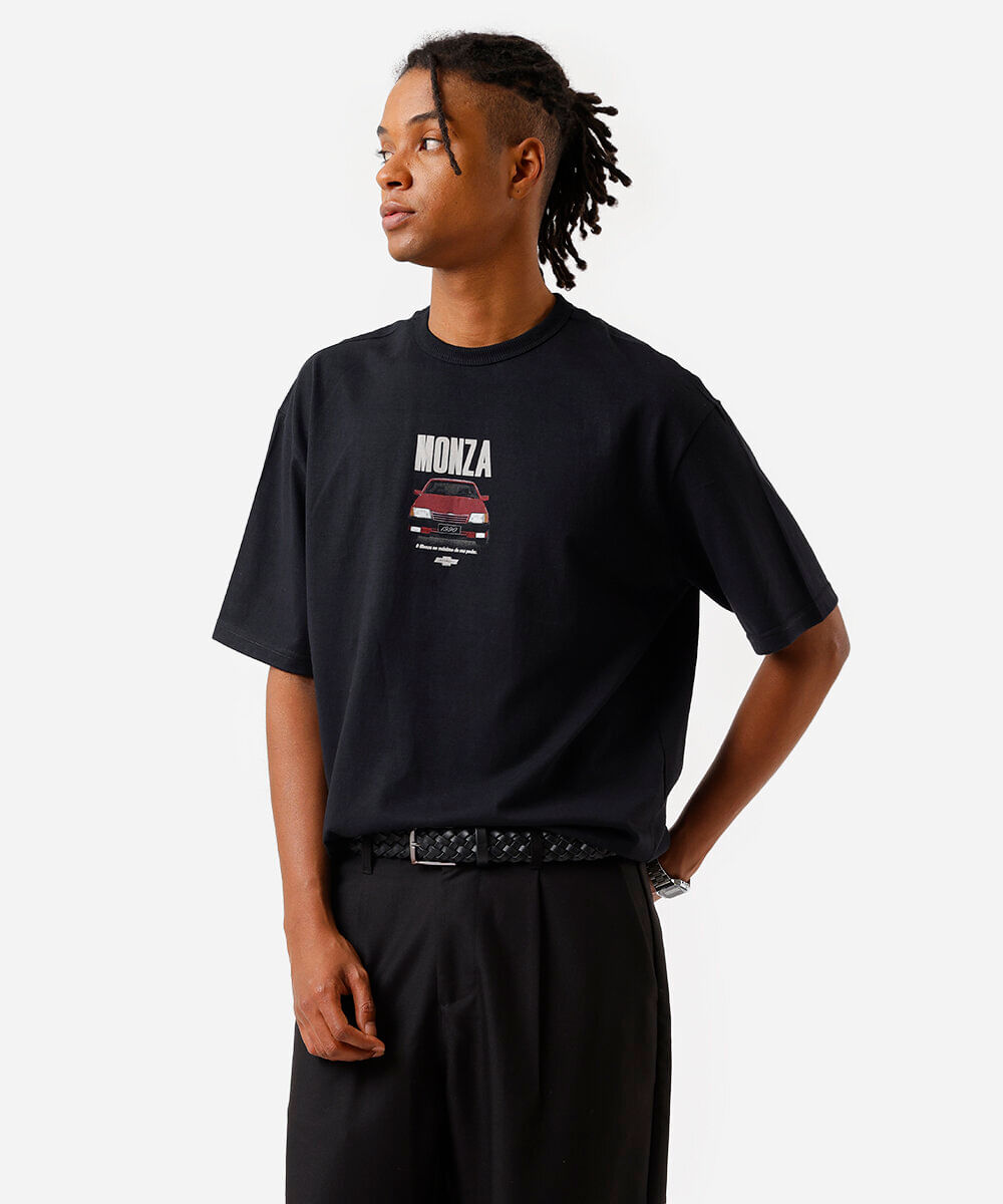 camiseta masculina de algodão monza chevrolet preta