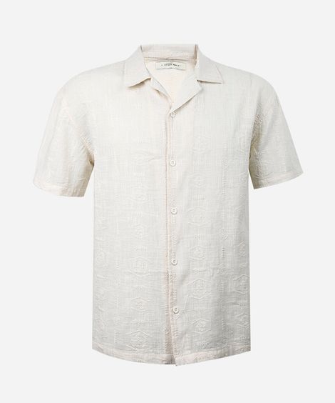 camisa oversized juvenil de algodão manga curta bordada  bege