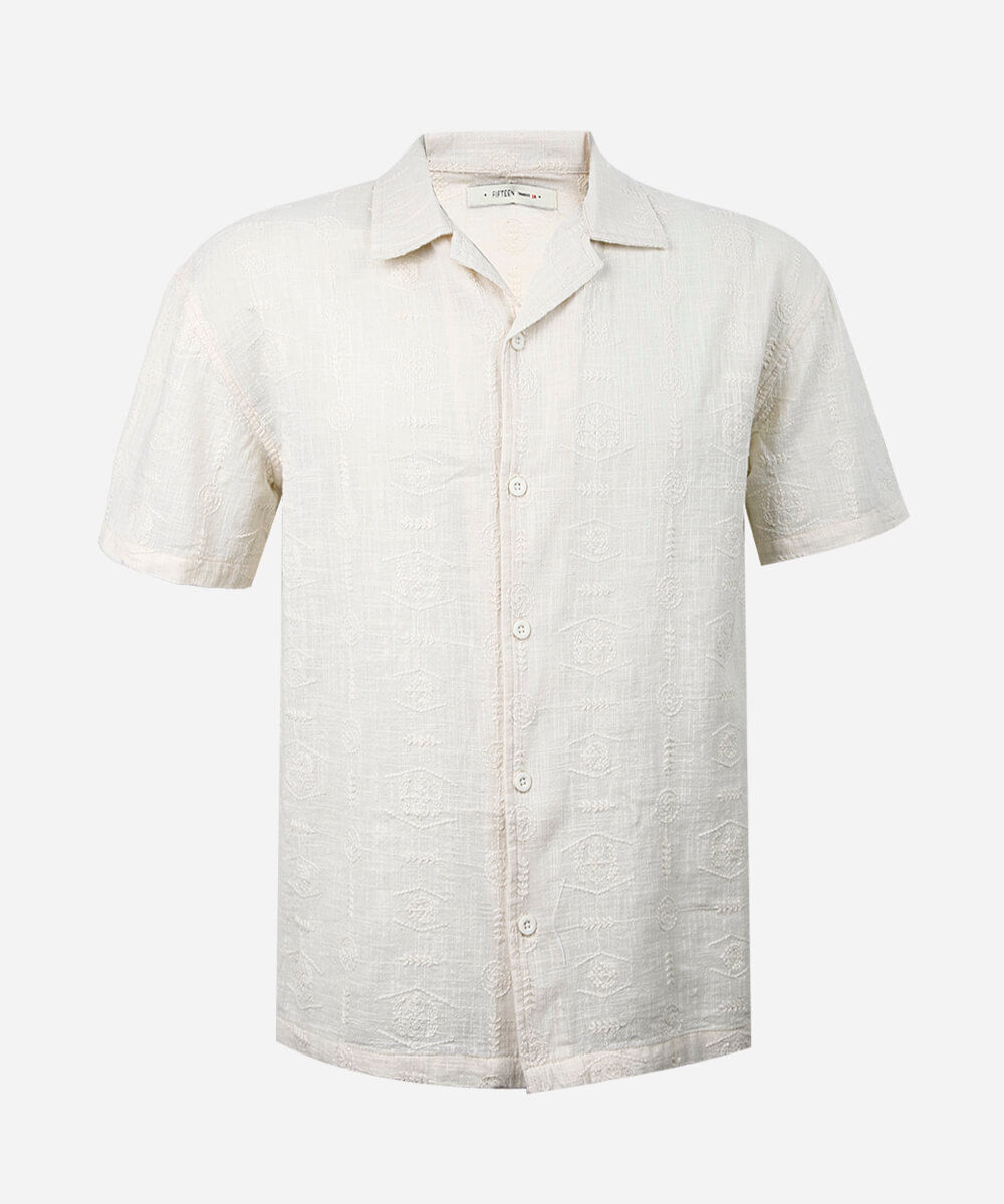 camisa oversized juvenil de algodão manga curta bordada  bege