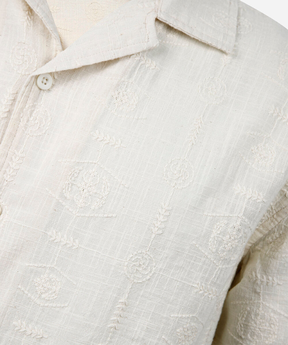 camisa oversized juvenil de algodão manga curta bordada  bege