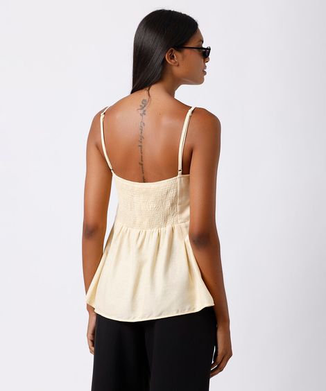 blusa peplum feminina com linho alça fina mindset amarela
