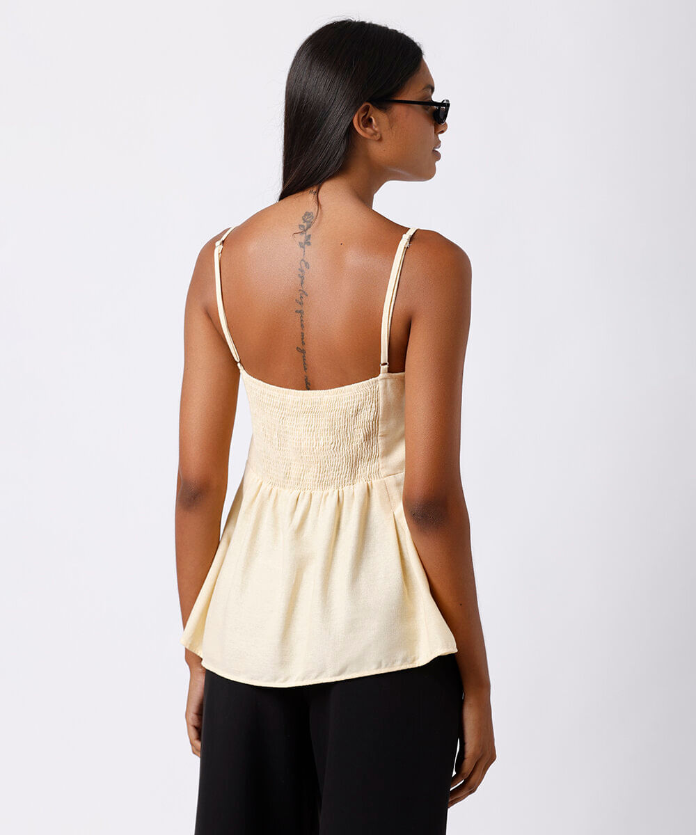 blusa peplum feminina com linho alça fina mindset amarela