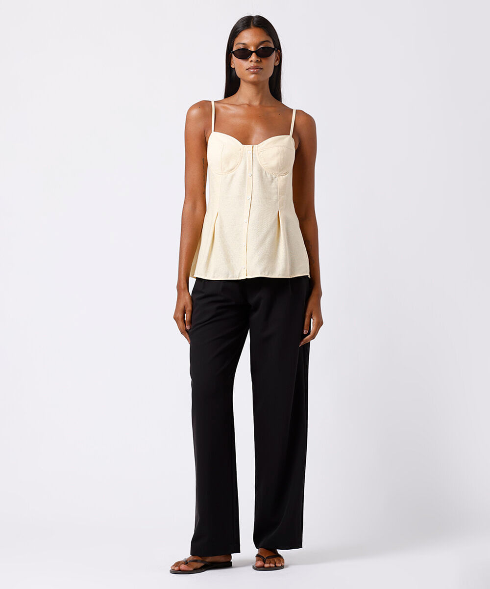 blusa peplum feminina com linho alça fina mindset amarela