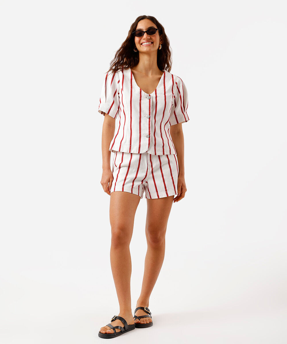 blusa feminina de sarja manga bufante listrada off white