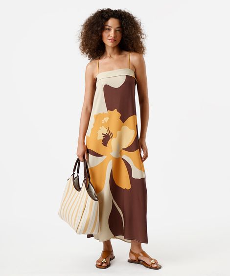 vestido longo alça fina feminino floral colorido