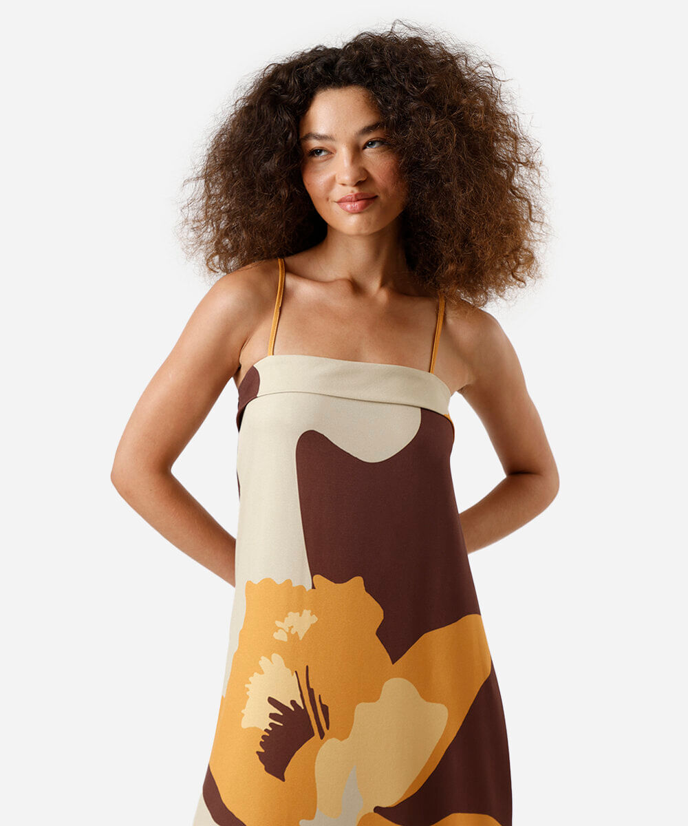 vestido longo alça fina feminino floral colorido