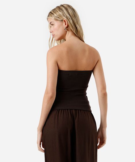 blusa sem alça feminina de algodão básica marrom