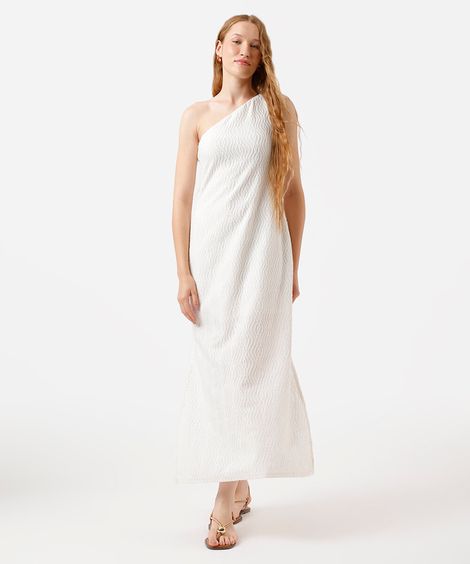 vestido longo feminino de laise ombro único off white