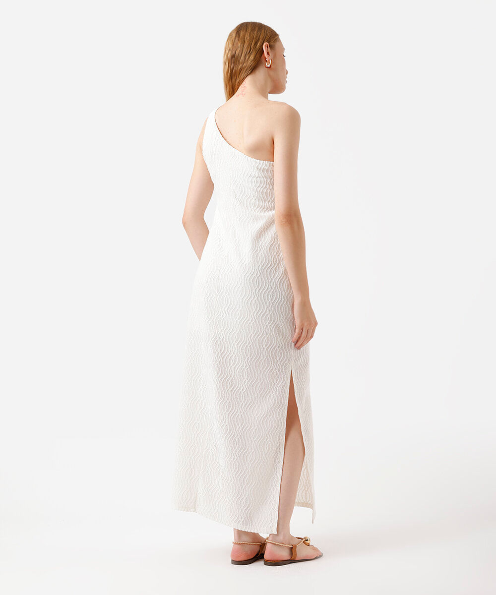 vestido longo feminino de laise ombro único off white
