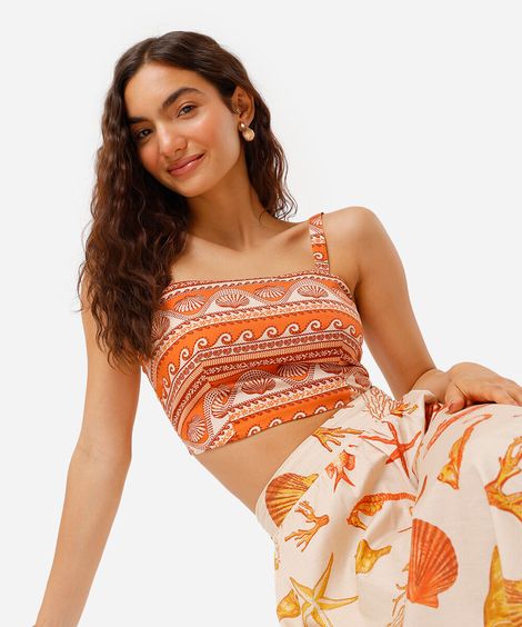 cropped feminino de algodão estampado colorido