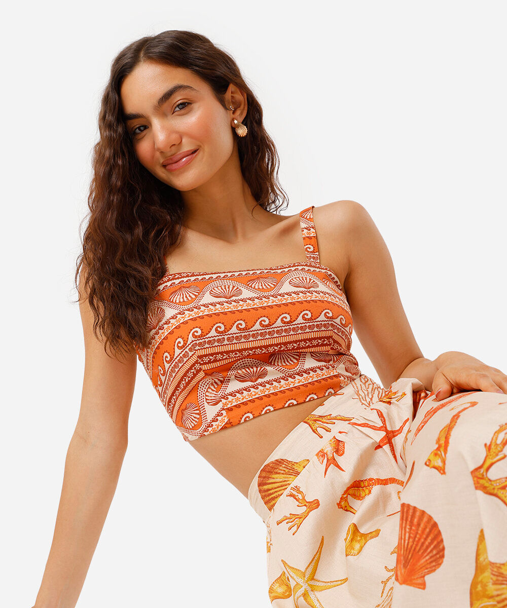 cropped feminino de algodão estampado colorido