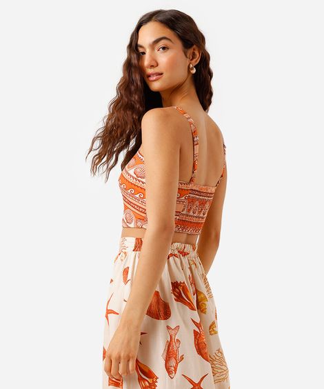 cropped feminino de algodão estampado colorido