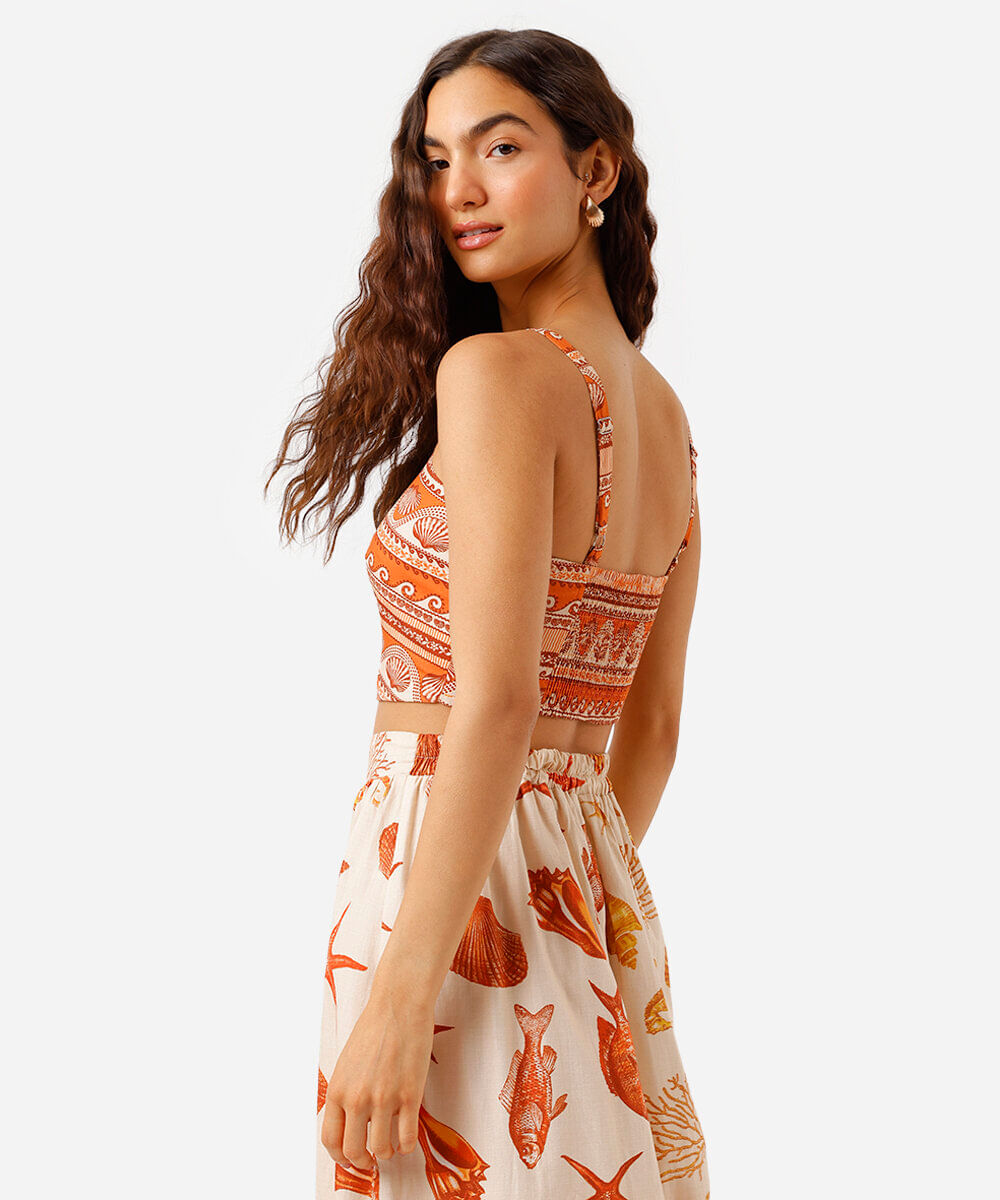 cropped feminino de algodão estampado colorido