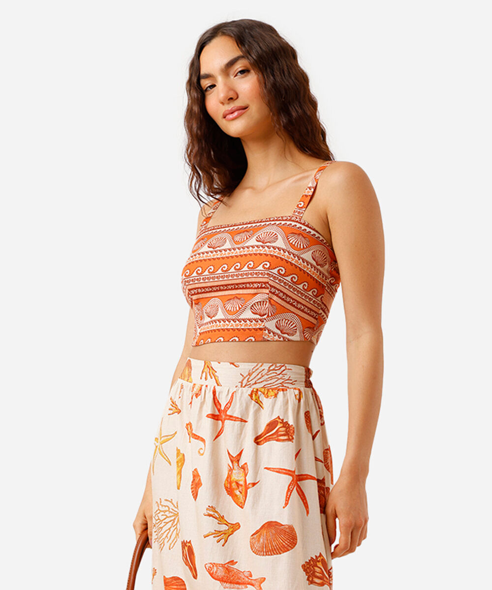 cropped feminino de algodão estampado colorido