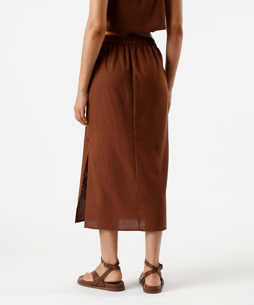 saia midi feminina com e fenda bordada marrom