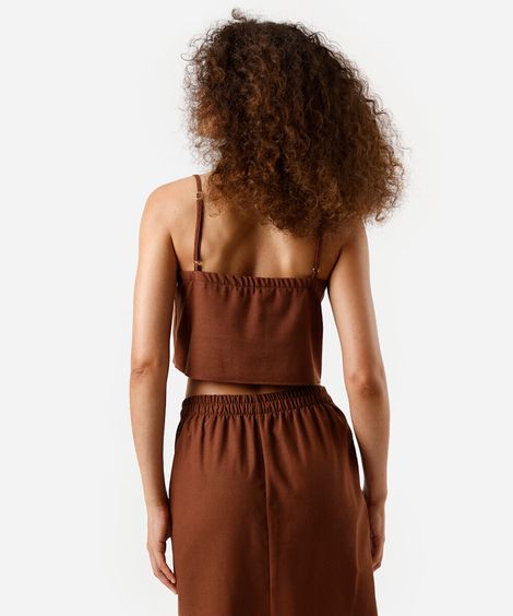 cropped feminino com linho bordado marrom