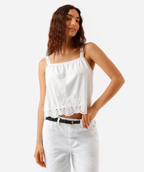 regata feminina de laise bordada off white
