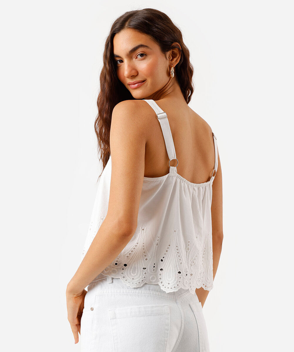 regata feminina de laise bordada off white