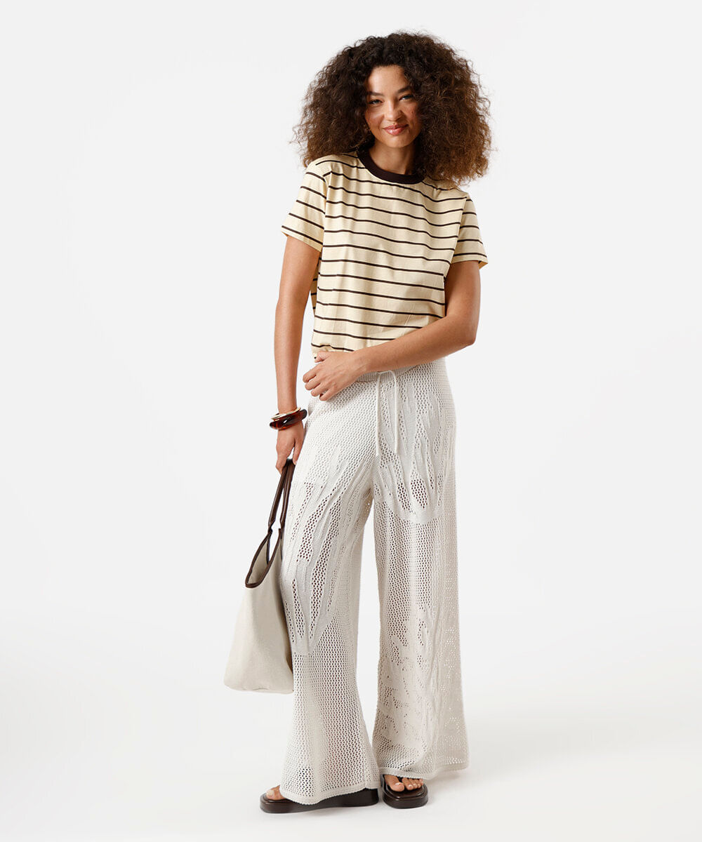 calça pantalona feminina de tricot  off white
