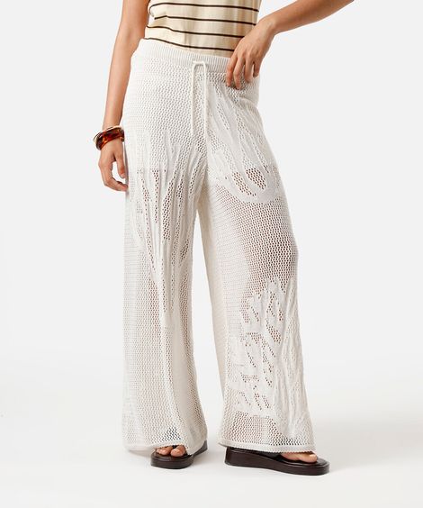 calça pantalona feminina de tricot  off white