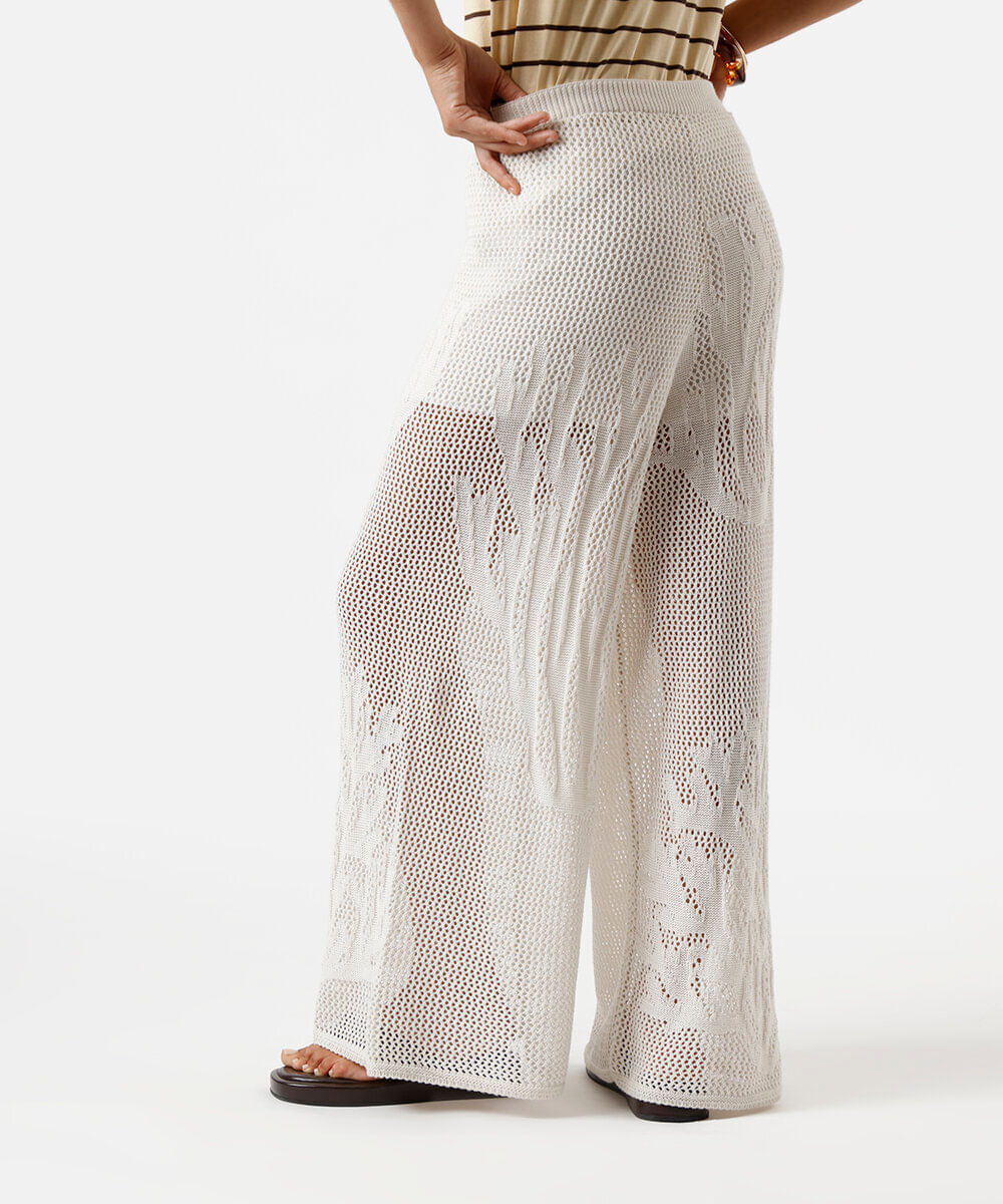 calça pantalona feminina de tricot  off white