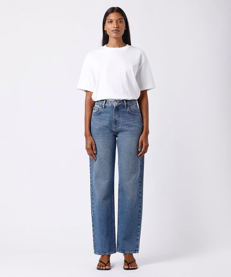 calça reta feminina jeans mindset azul