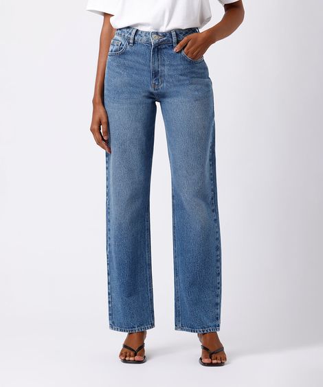 calça reta feminina jeans mindset azul