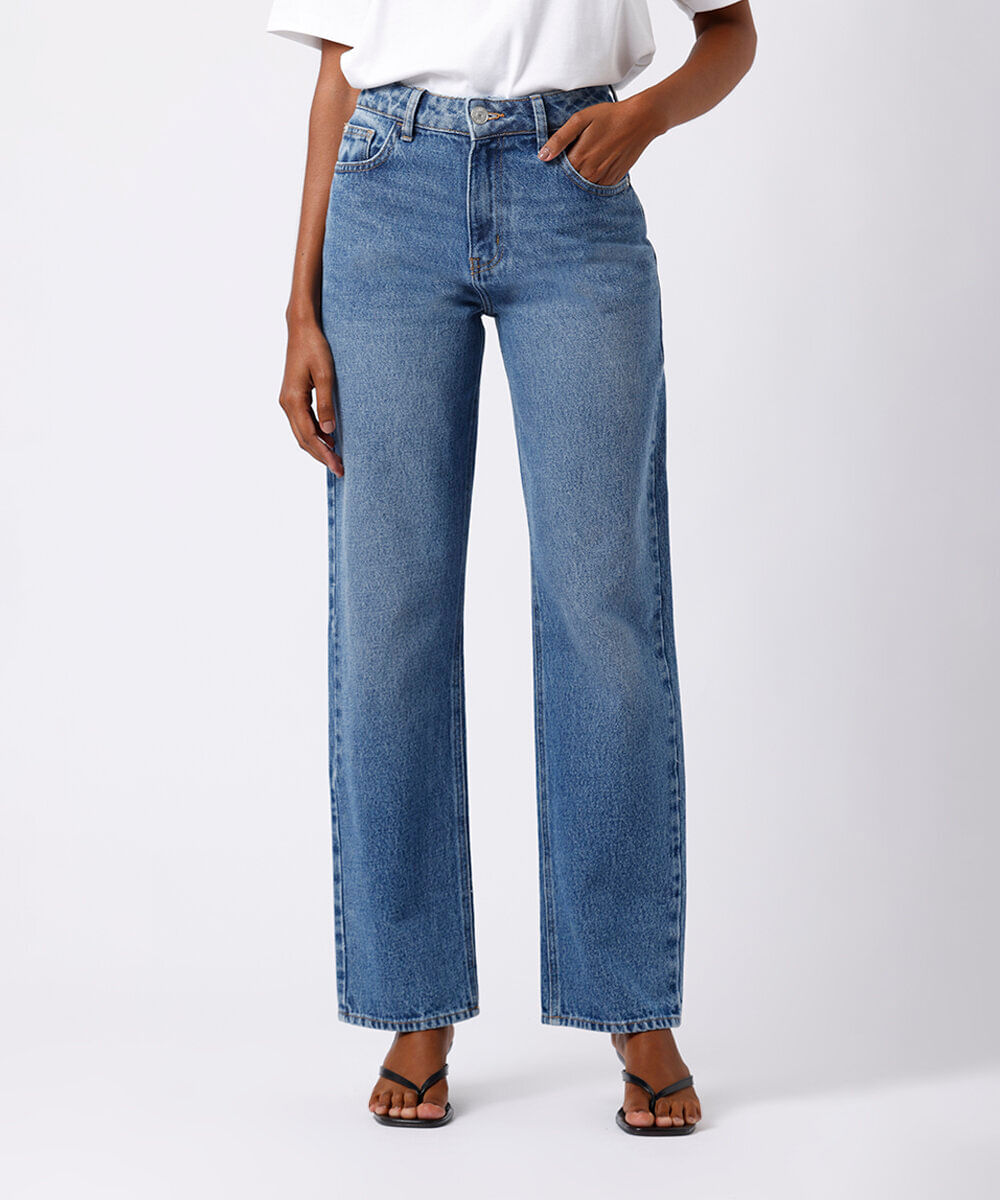 calça reta feminina jeans mindset azul