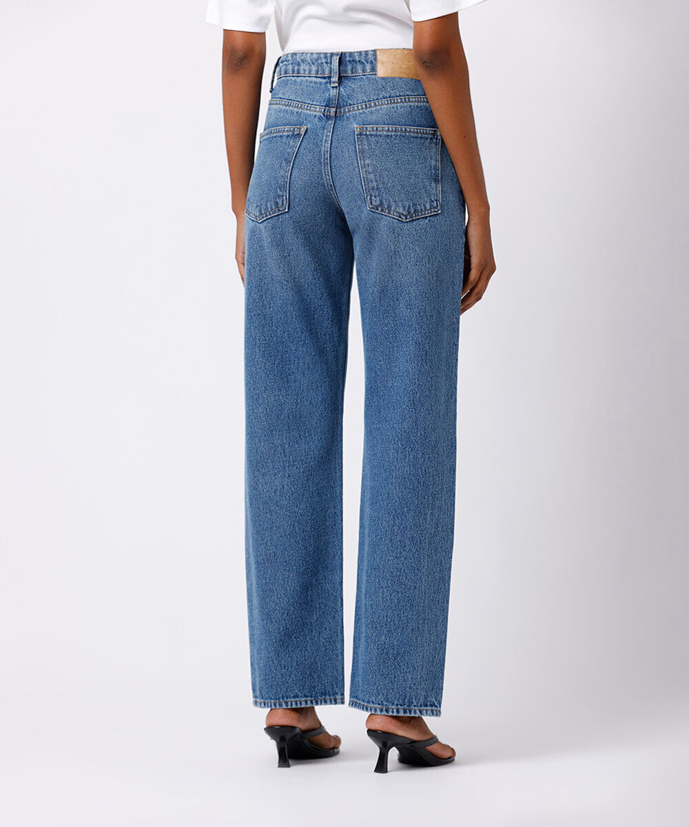 calça reta feminina jeans mindset azul