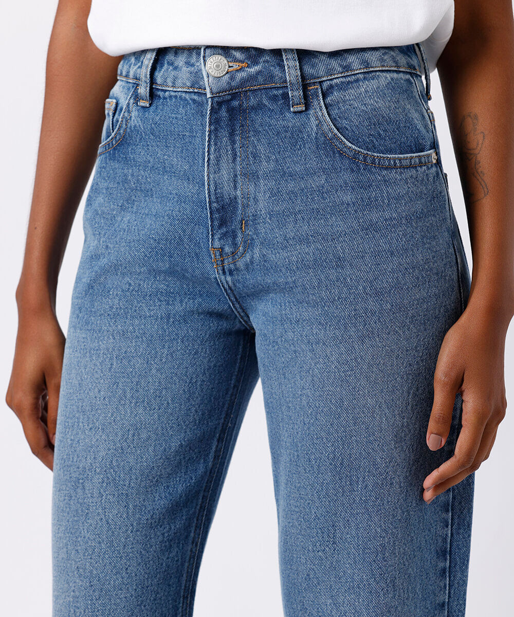 calça reta feminina jeans mindset azul
