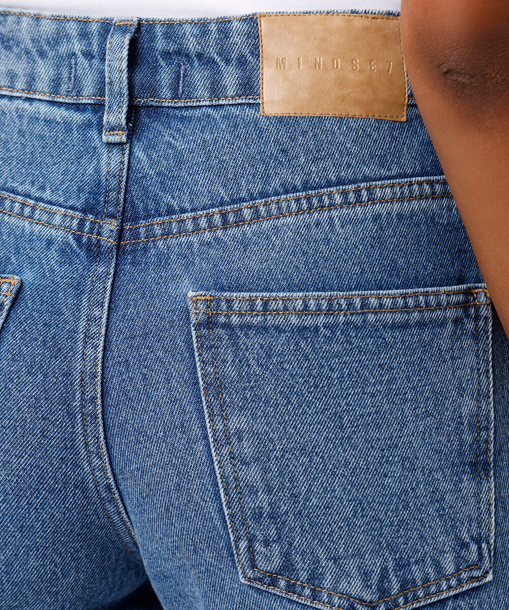 calça reta feminina jeans mindset azul