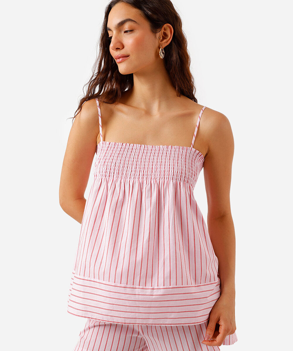 blusa alça fina feminina de algodão listrada colorida