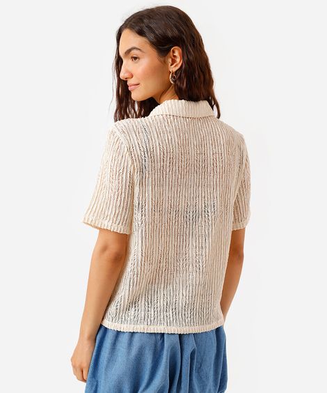 camisa feminina de tricot manga curta bege