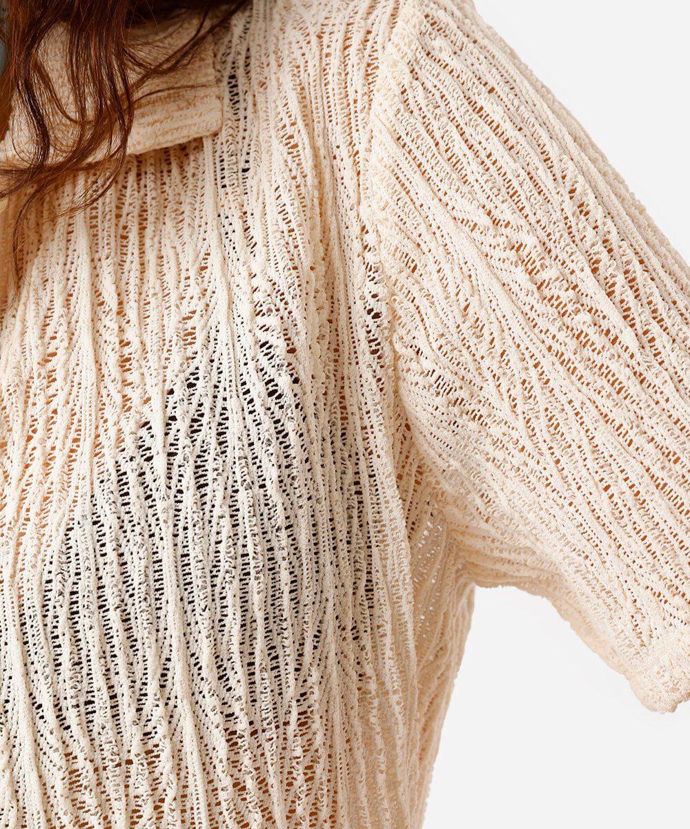camisa feminina de tricot manga curta bege