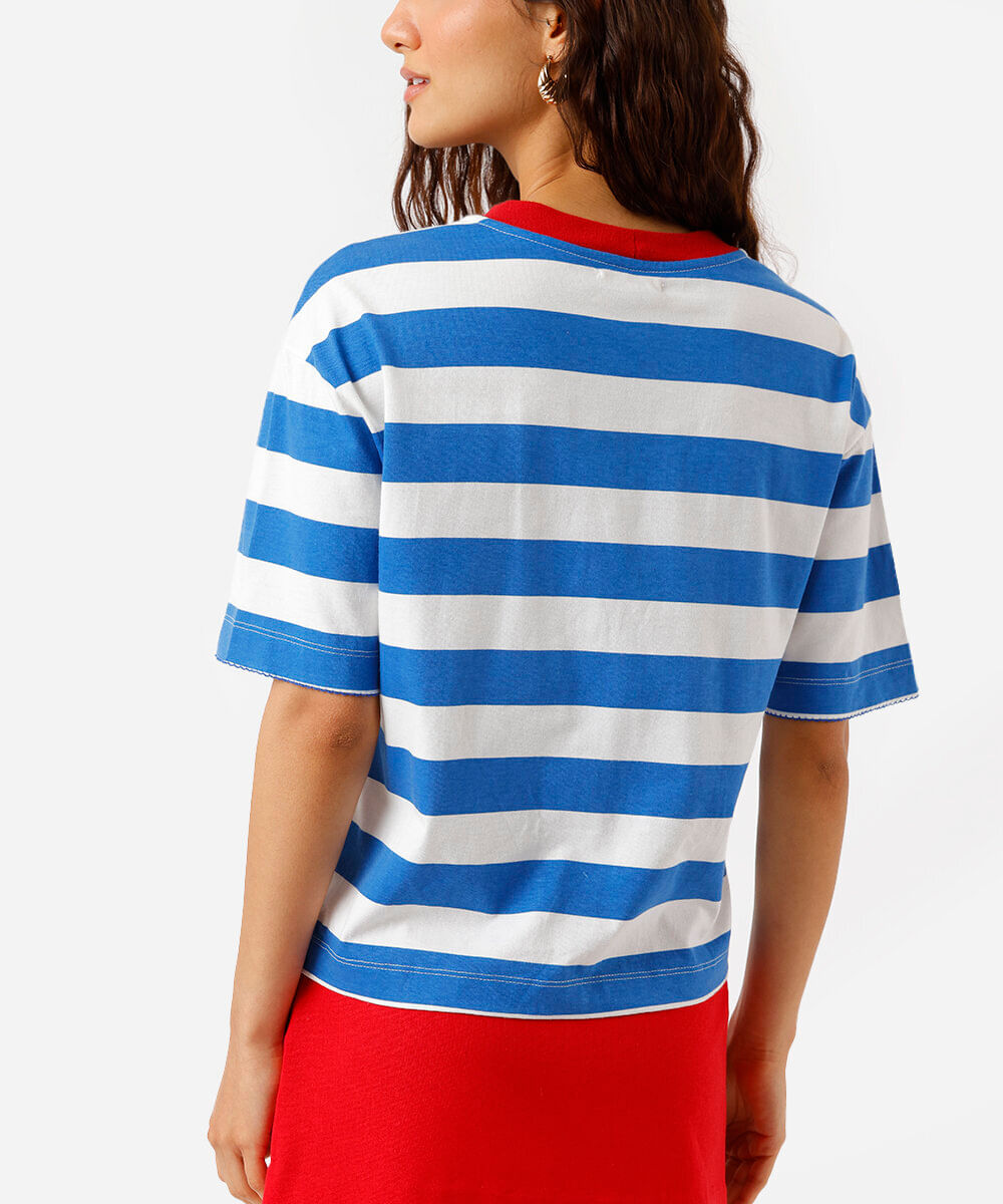 camiseta feminina de algodão lagosta listrada off white