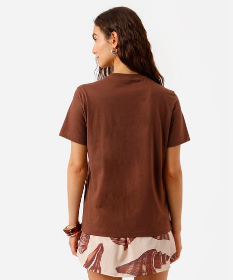 camiseta feminina de algodão estampada marrom